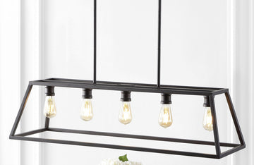 Floyd 38" Adjustable Iron Farmhouse Vintage LED Dimmable Pendant - JONATHAN Y
